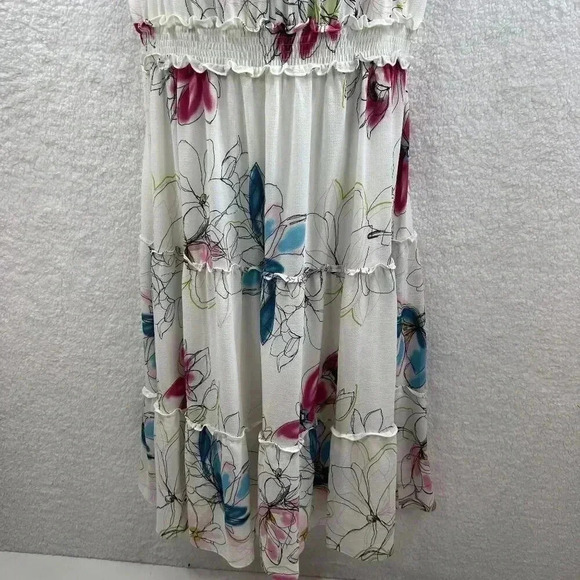 Lane Bryant Womens Plus 26/28 White Floral Midi Dress Smocked Waist Tie Neck NEW - Picture 9 of 14